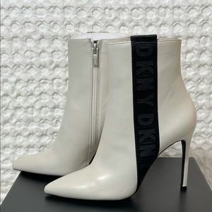 DKNY White Ranita Heeled Leather Boots